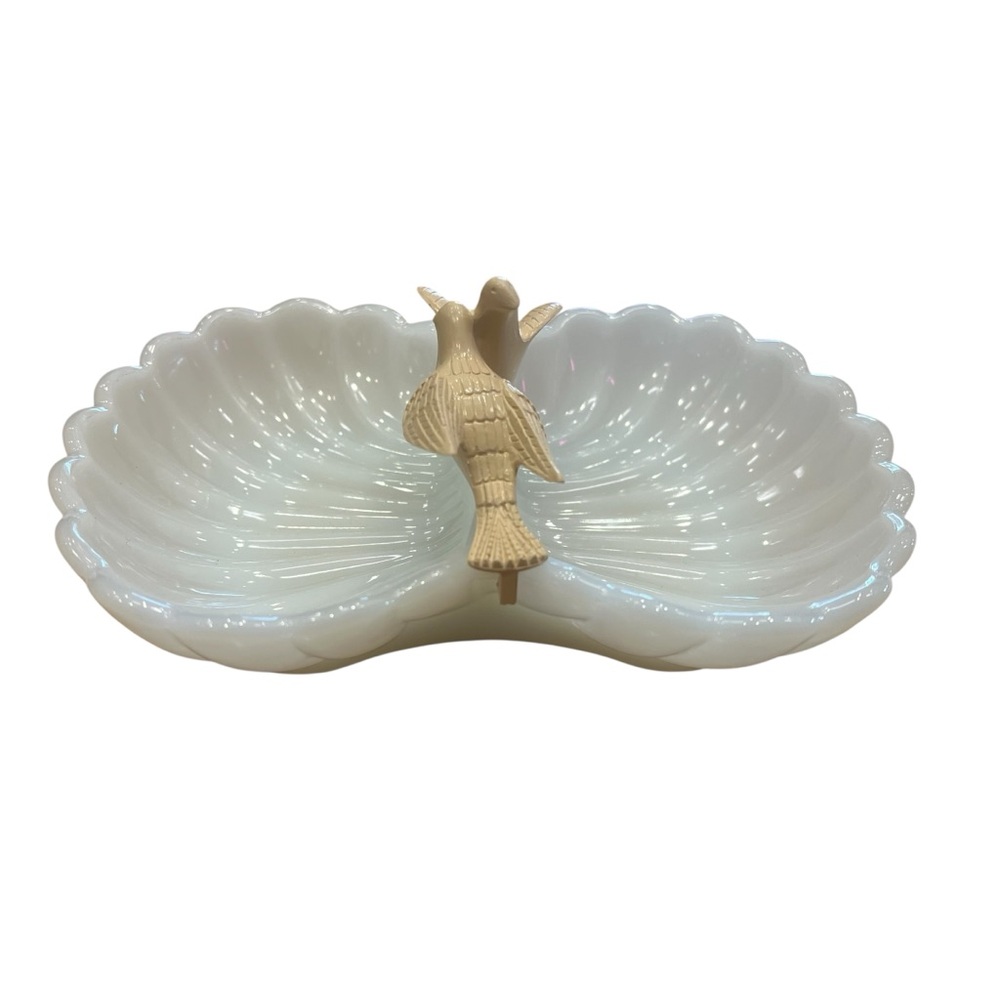 Vintage 1974 Avon Milky White Double Shell Dish with Lovebirds